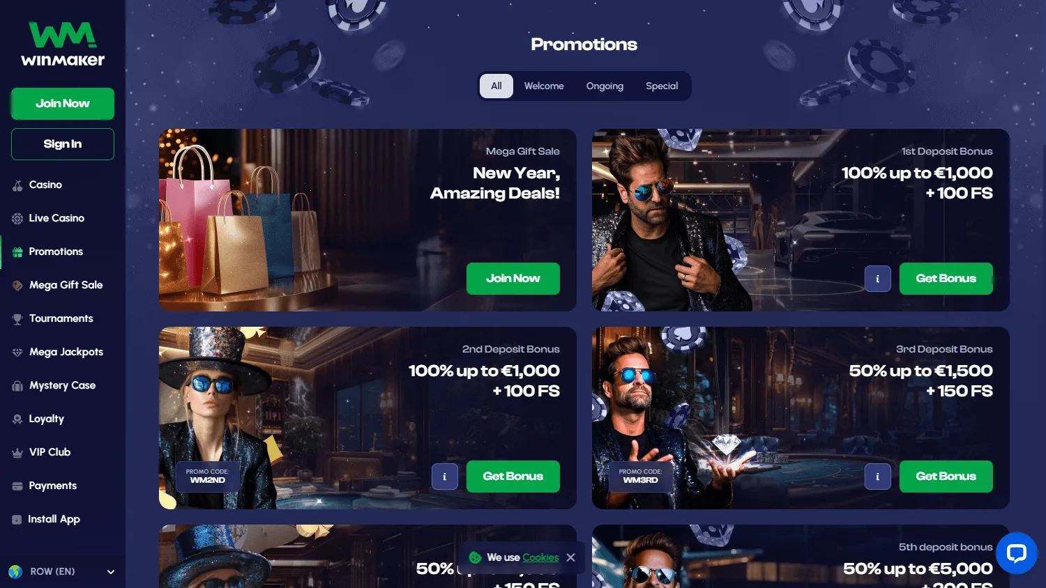 Winmaker Casino promotions on a desktop device